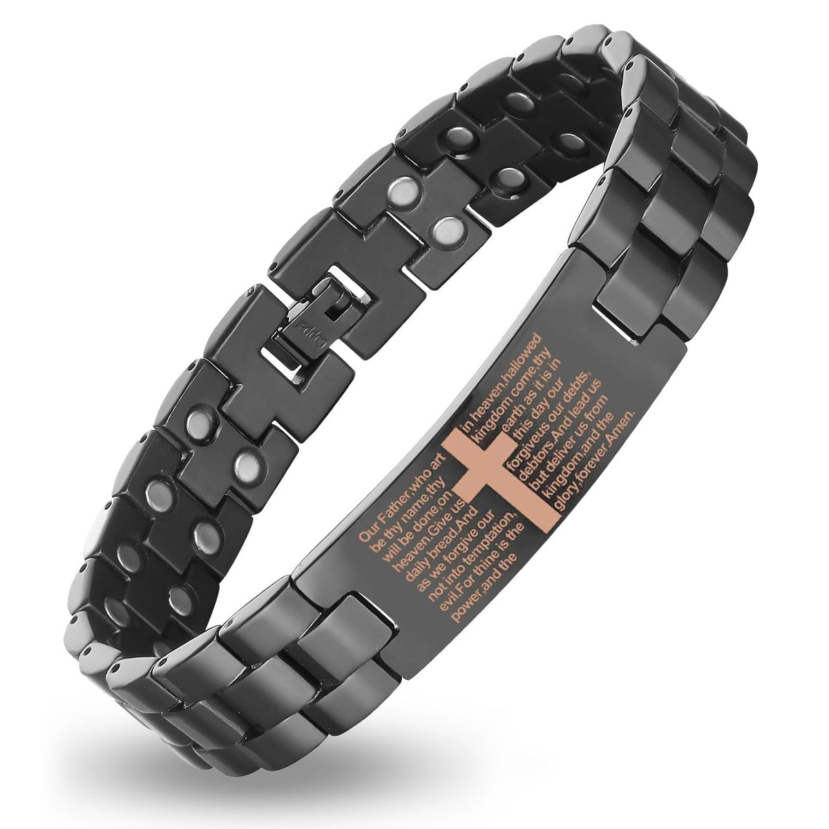 Fashtour copper magnetic cross bracelet front view highlighting its polished finish for daily wear
