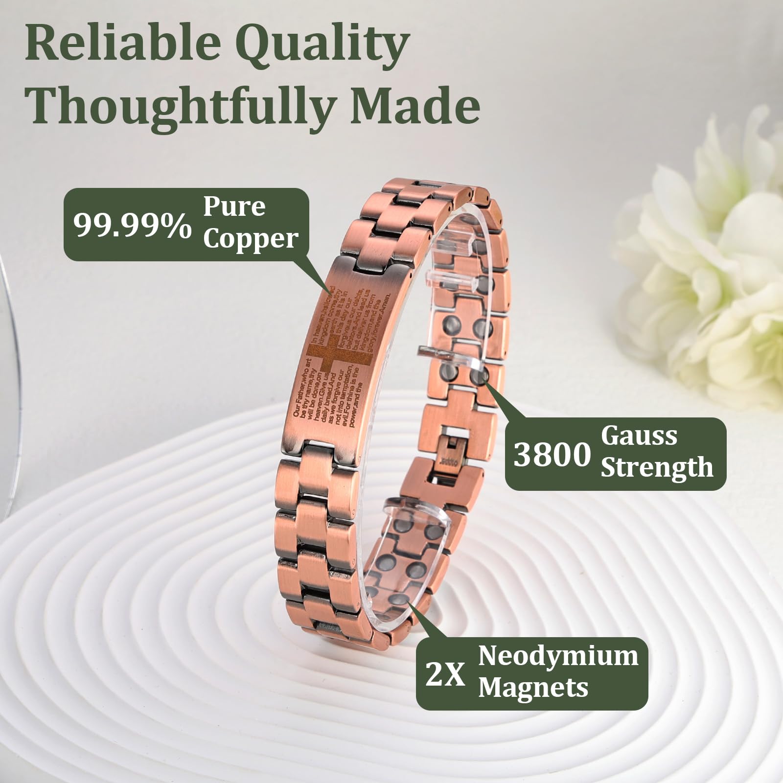 Fashtour copper magnetic cross bracelet with sizing tool for easy adjustment.
