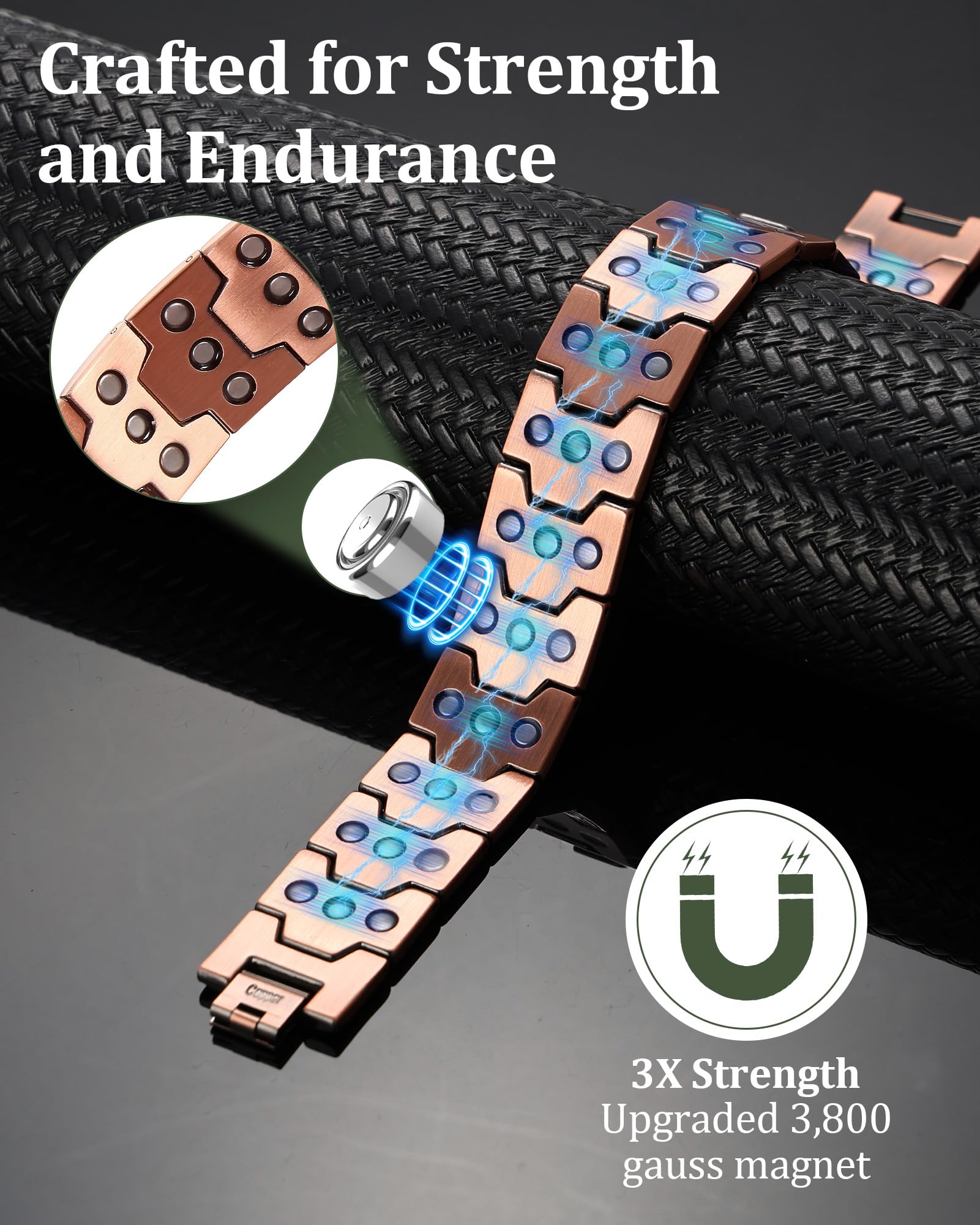 Fashtour copper ring set complements the bracelet for a complete look.