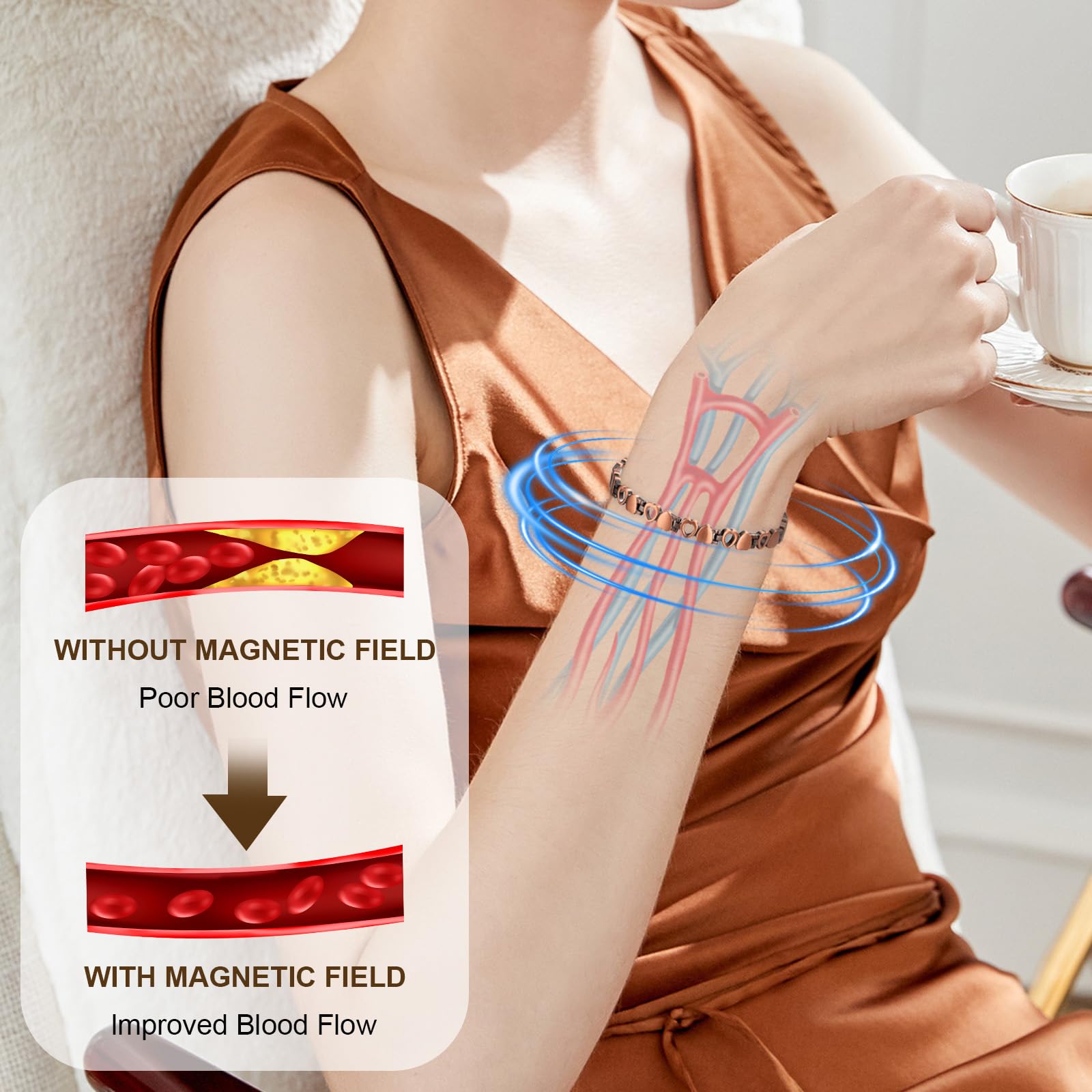 Fashtour loving-heart copper bangle with rose-gold intertwined hearts