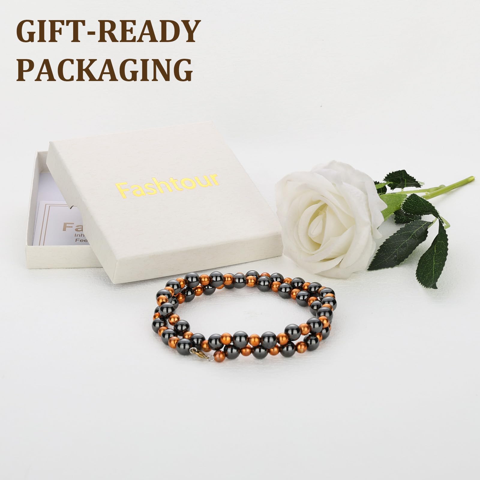 Fashtour polished hematite and copper tones shine for smart casual outfits.
