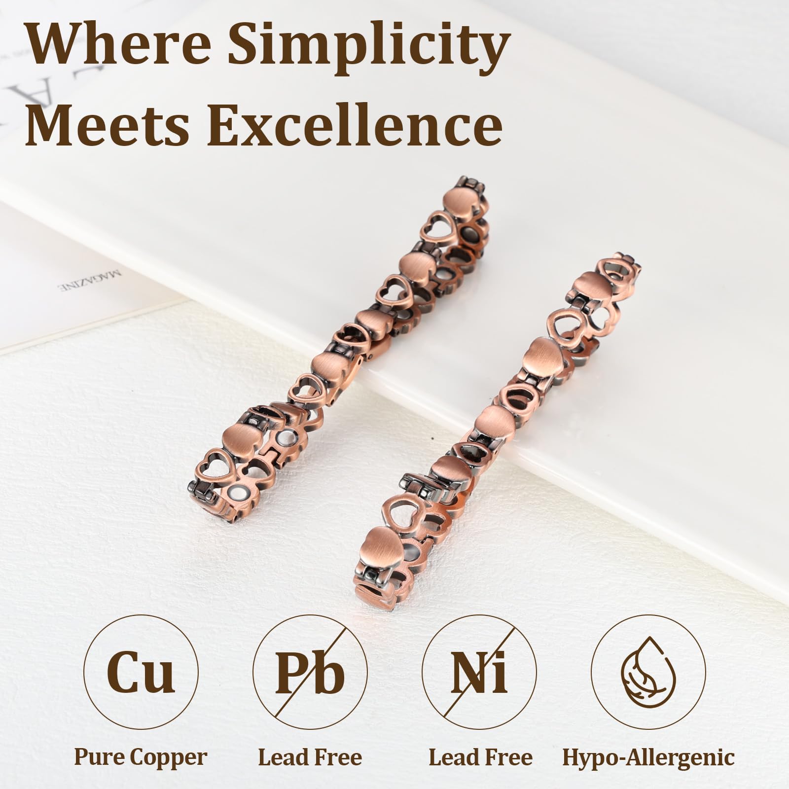 Fashtour 99.99% pure copper craftsmanship for durable, skin-friendly wear