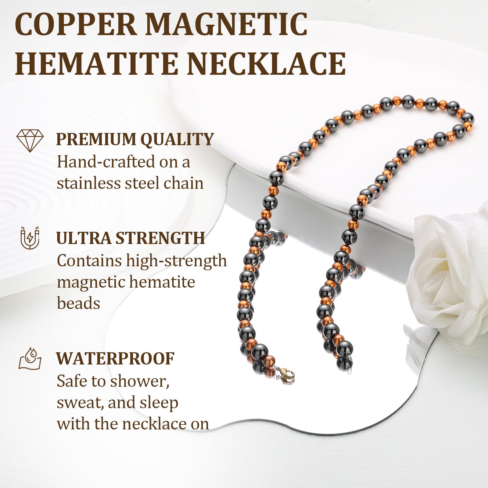 Fashtour copper beads in 6mm provide warm contrast for versatile looks.