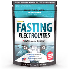 FAST LYTE bottle with label showing unflavored electrolyte powder for fasting.