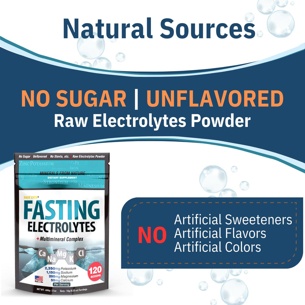 FAST LYTE powder being poured for hydration during fasting.