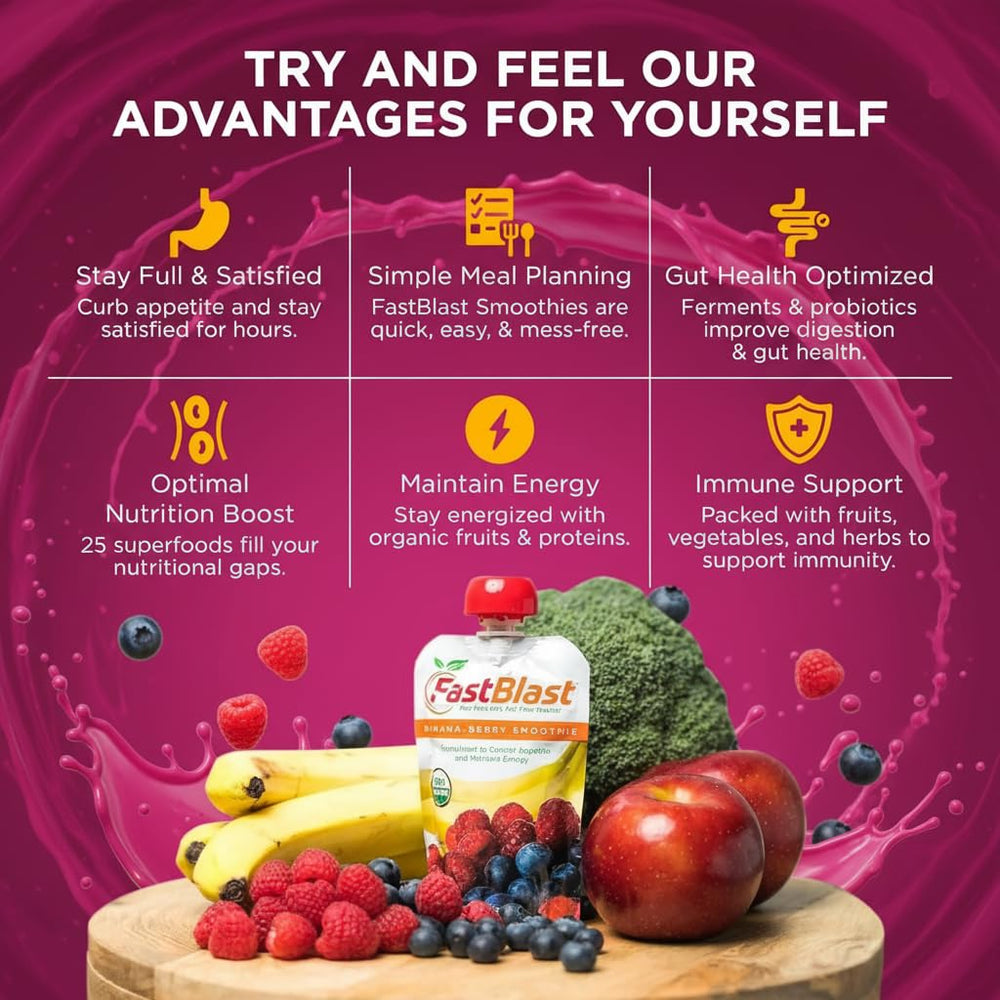 FastBlast plant-based protein pouch provides a satisfying protein boost.