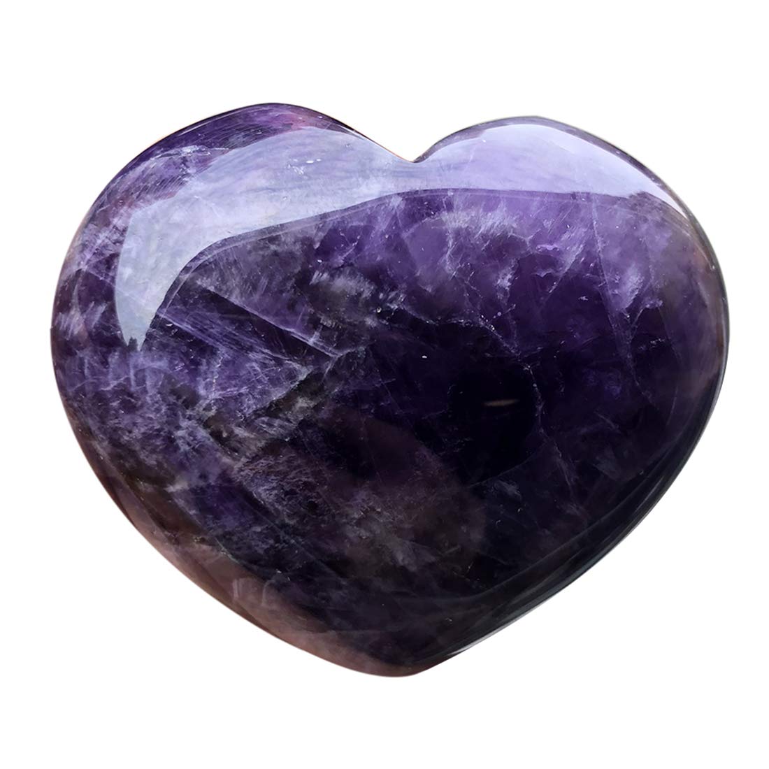 Favoramulet natural purple amethyst heart stone held in palm for calm focus