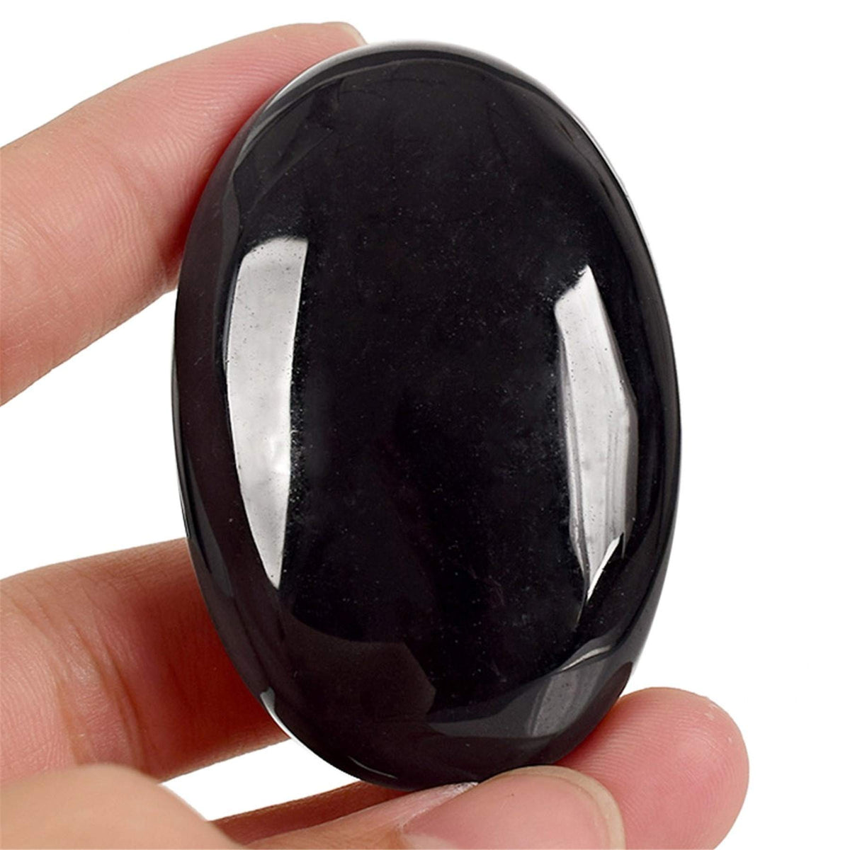 Favoramulet oval palm stone in black obsidian for meditation and grounding.