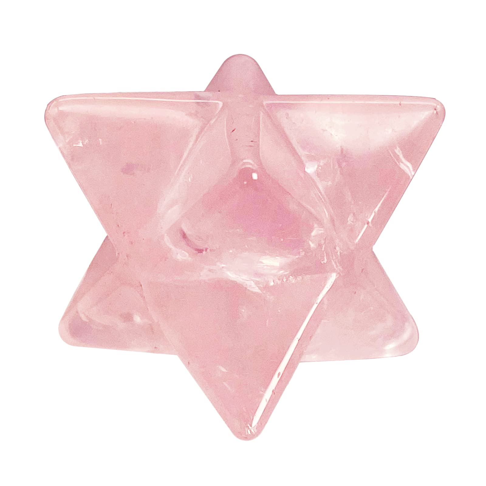Favoramulet rose quartz merkaba star 1-inch in hand for meditation focus and balance.