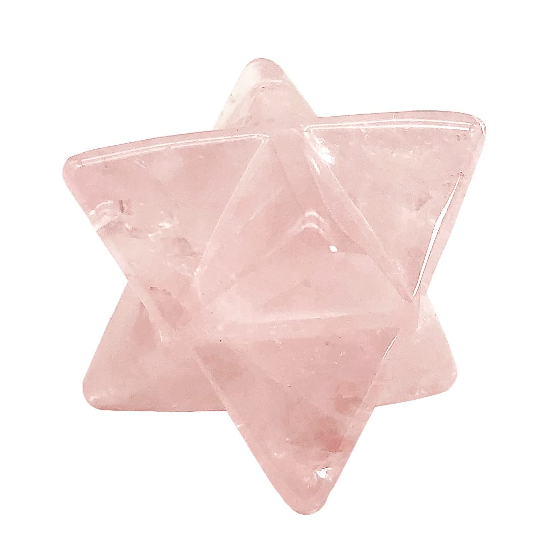 Favoramulet rose quartz merkaba star held in palm highlighting compact size and presence.