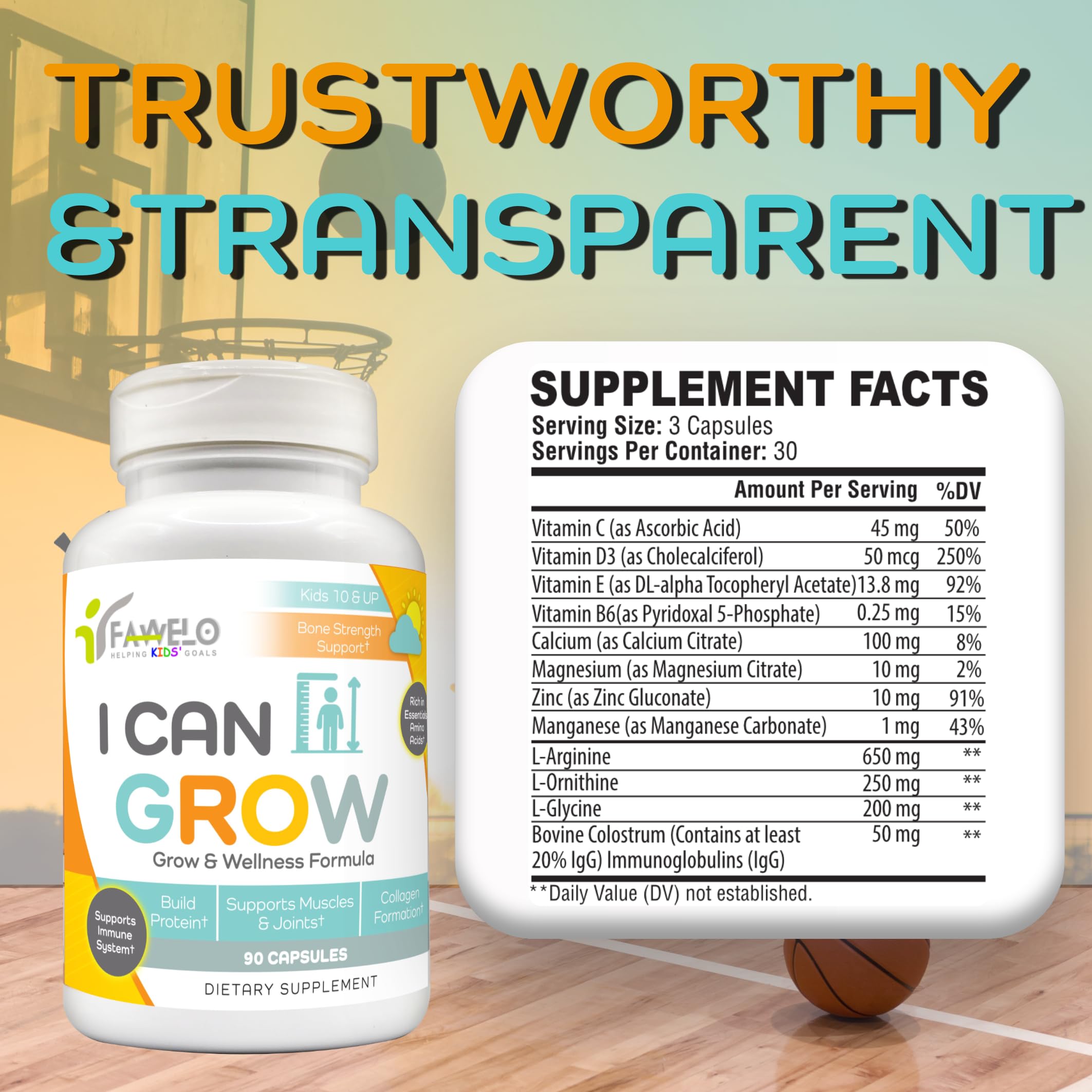 Fawelo I Can Grow label close-up highlighting transparent ingredients