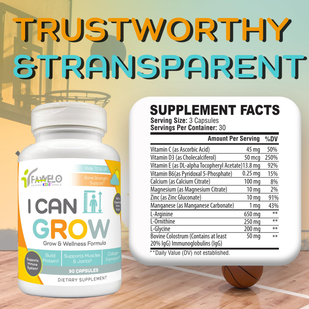 Fawelo I Can Grow label close-up highlighting transparent ingredients