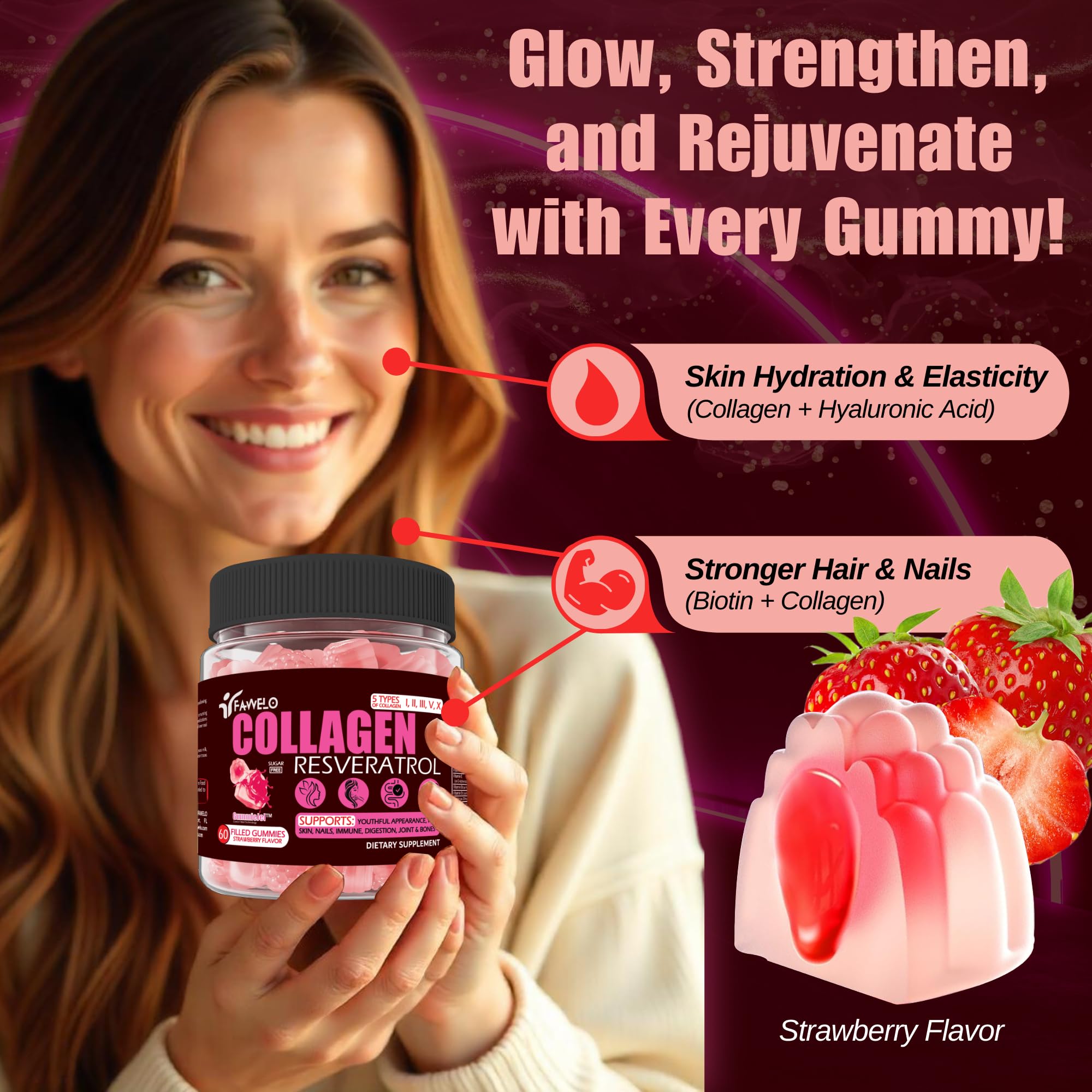 Resveratrol antioxidant boost in Fawelo gummies for radiant skin