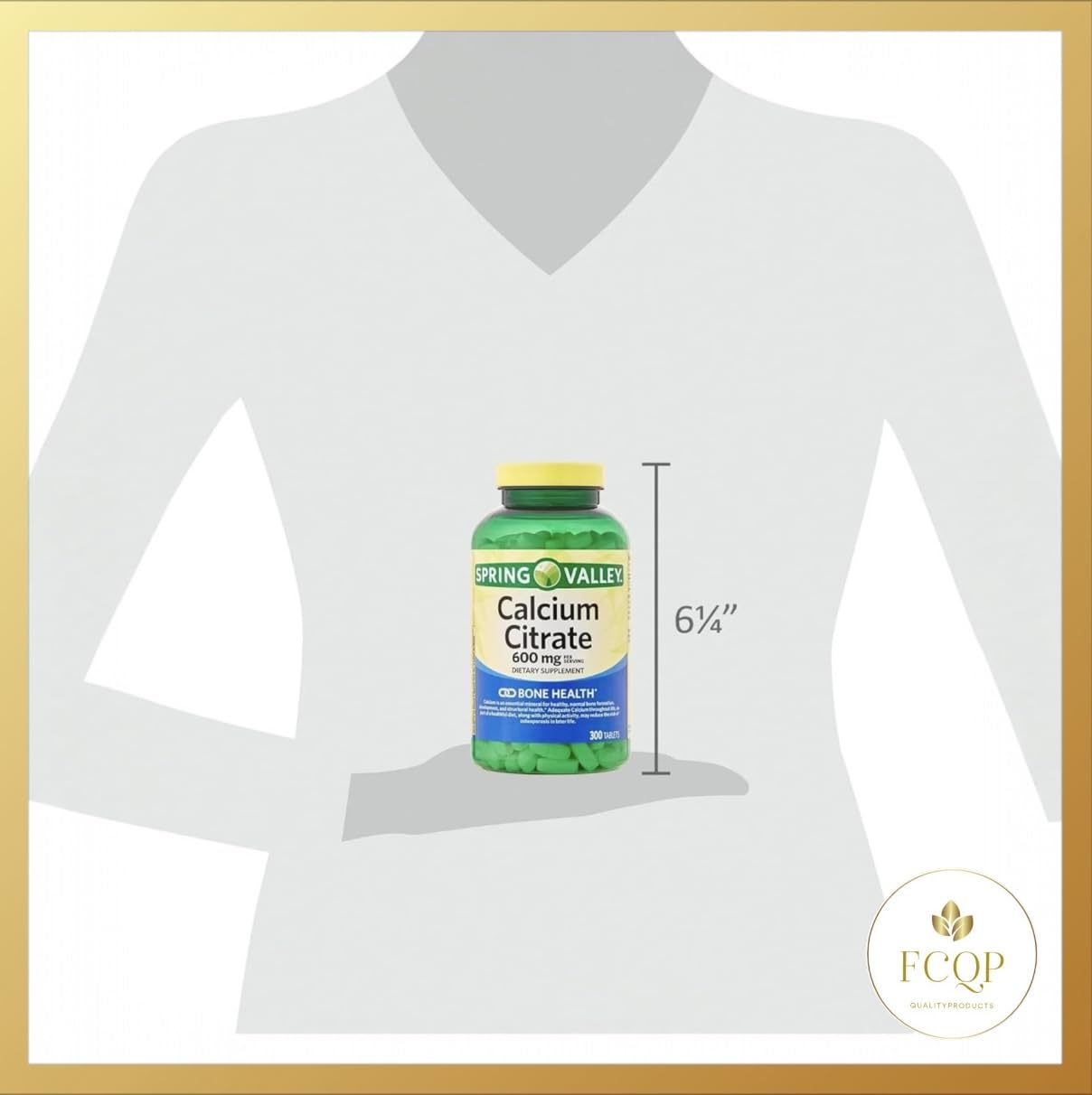 FCQP Spring Valley Calcium Citrate bottle shows 300 tablets for long-lasting supply