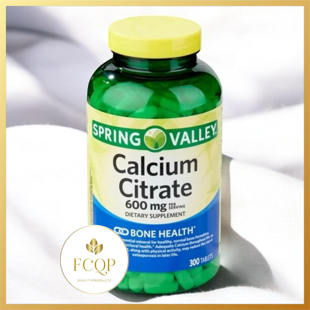FCQP Spring Valley calcium citrate tablets inside bottle for daily use
