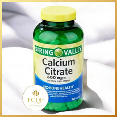 FCQP Spring Valley calcium citrate tablets inside bottle for daily use