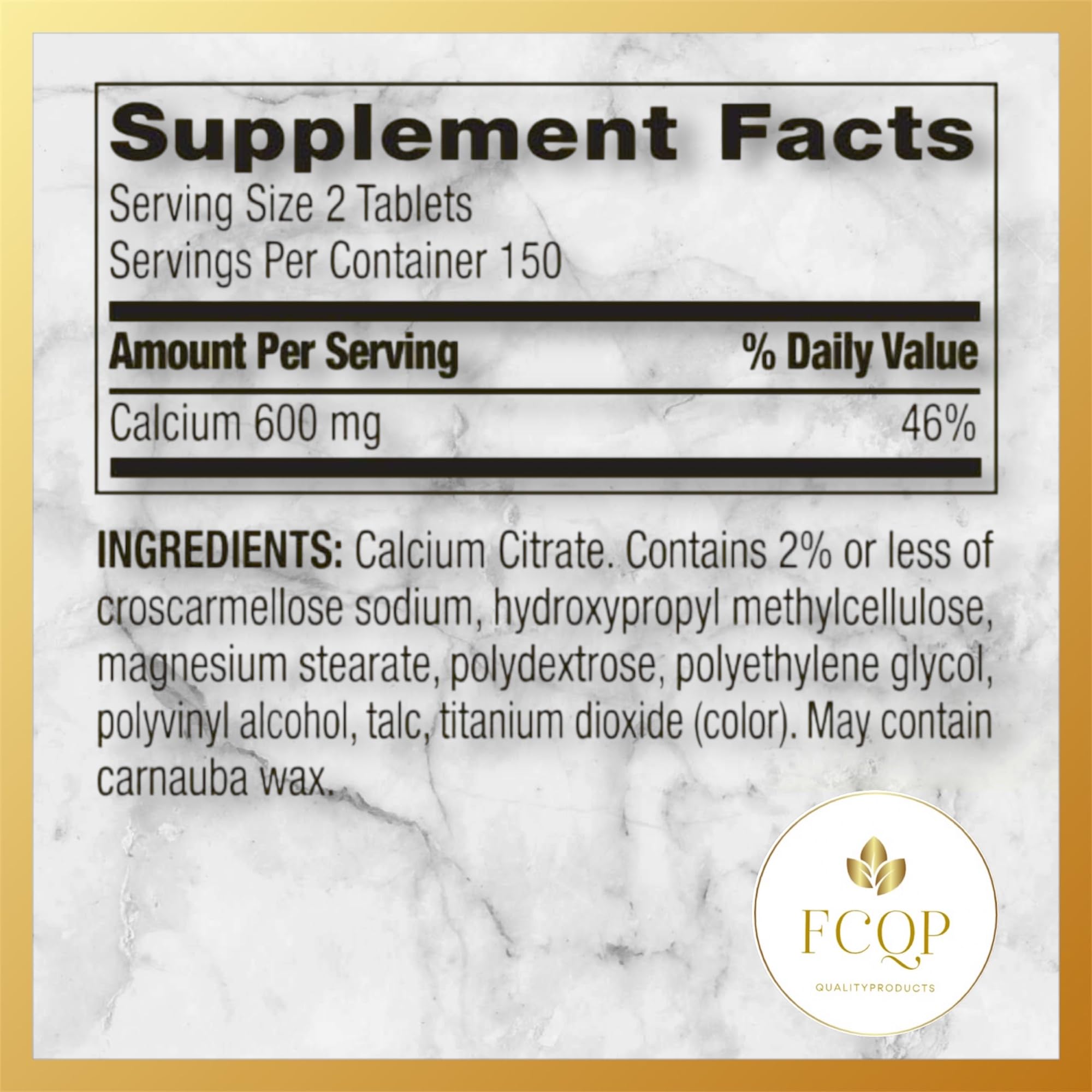 FCQP Spring Valley Calcium Citrate tablets close-up showing pills