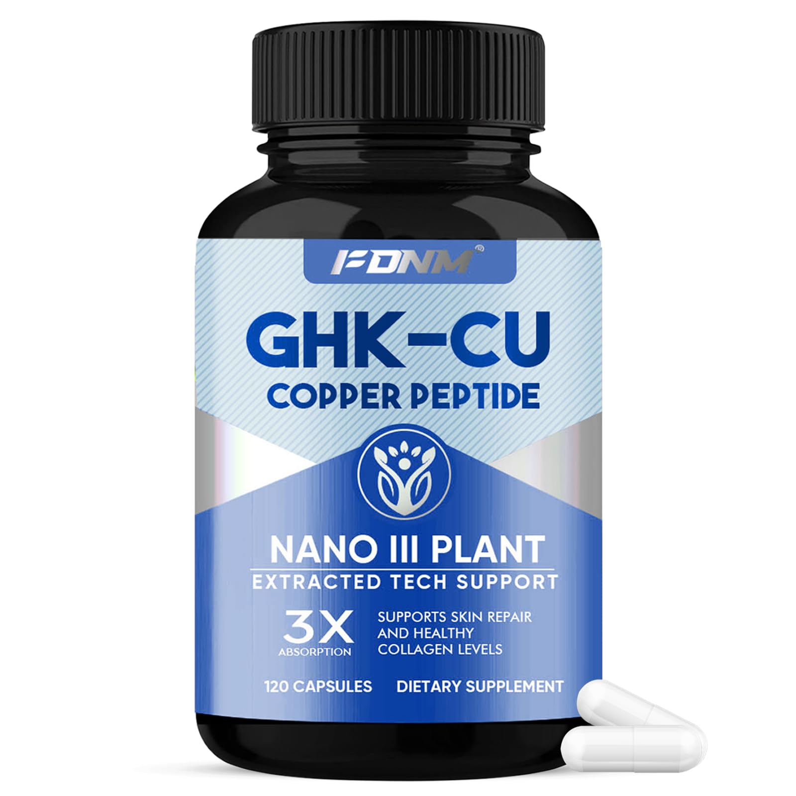 FDNM GHK-Cu copper peptide capsules packaging highlighting premium formulation for daily skin support.
