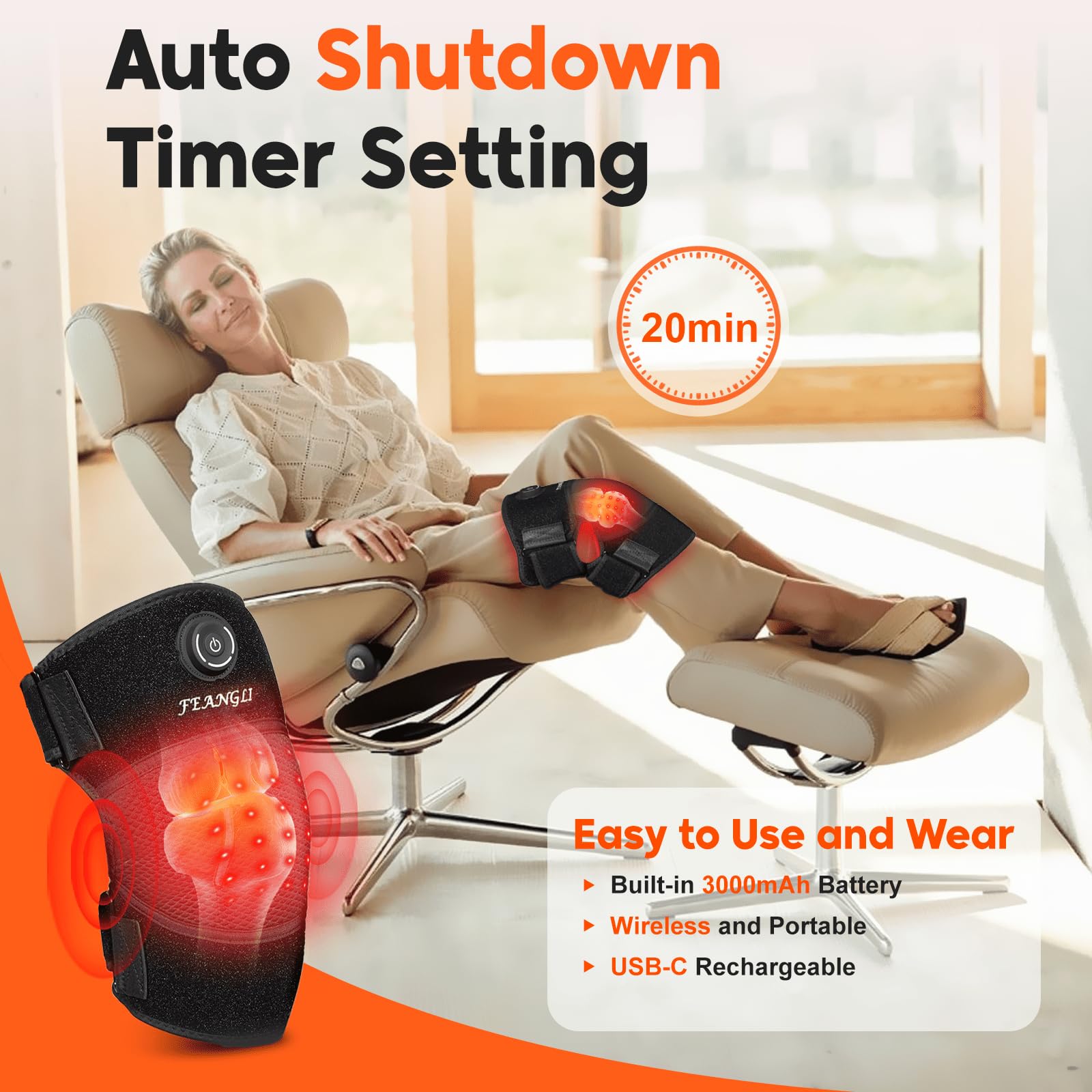 feangli heated knee brace provides warm comfort during activity