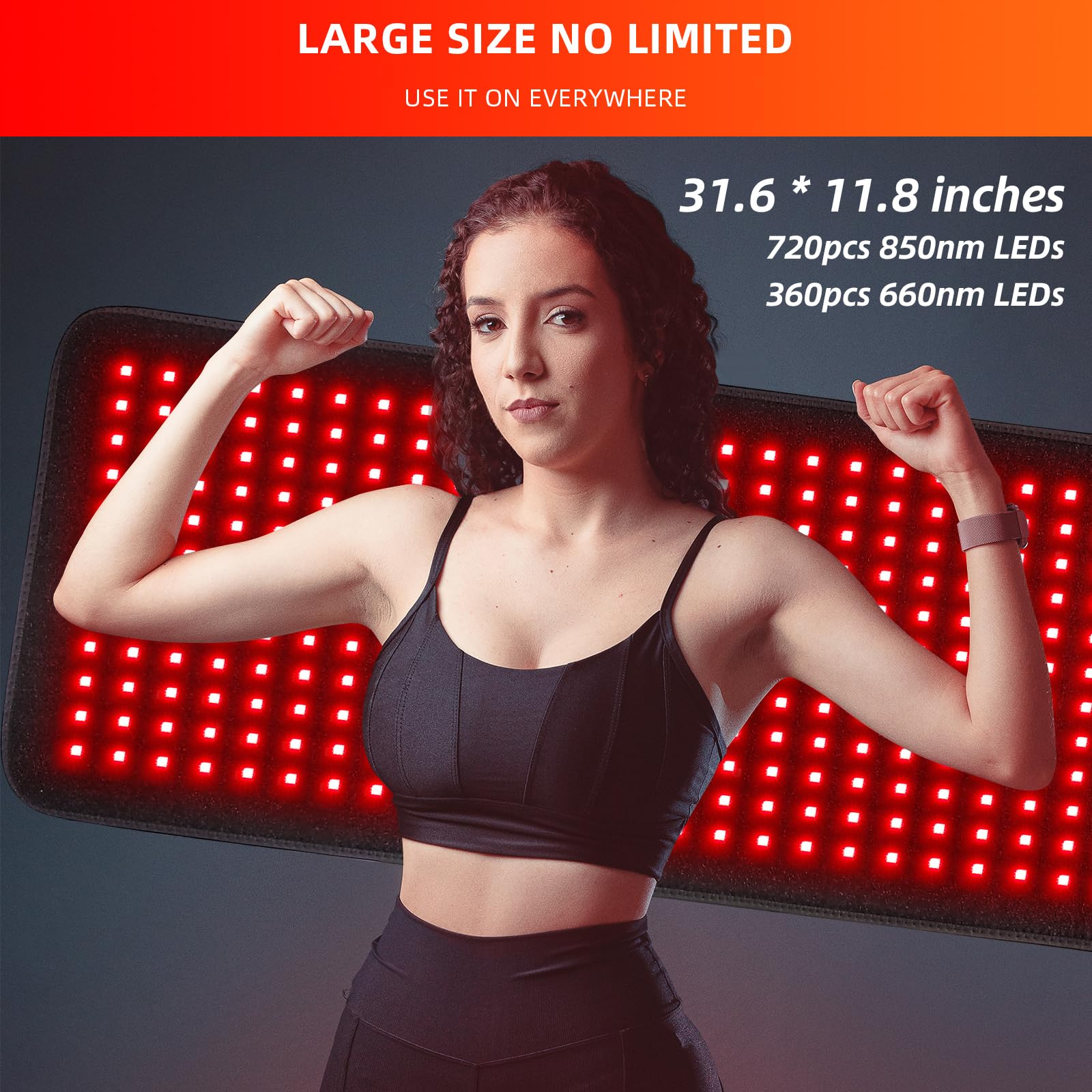 feangli large red light therapy pad provides broad coverage for larger areas.