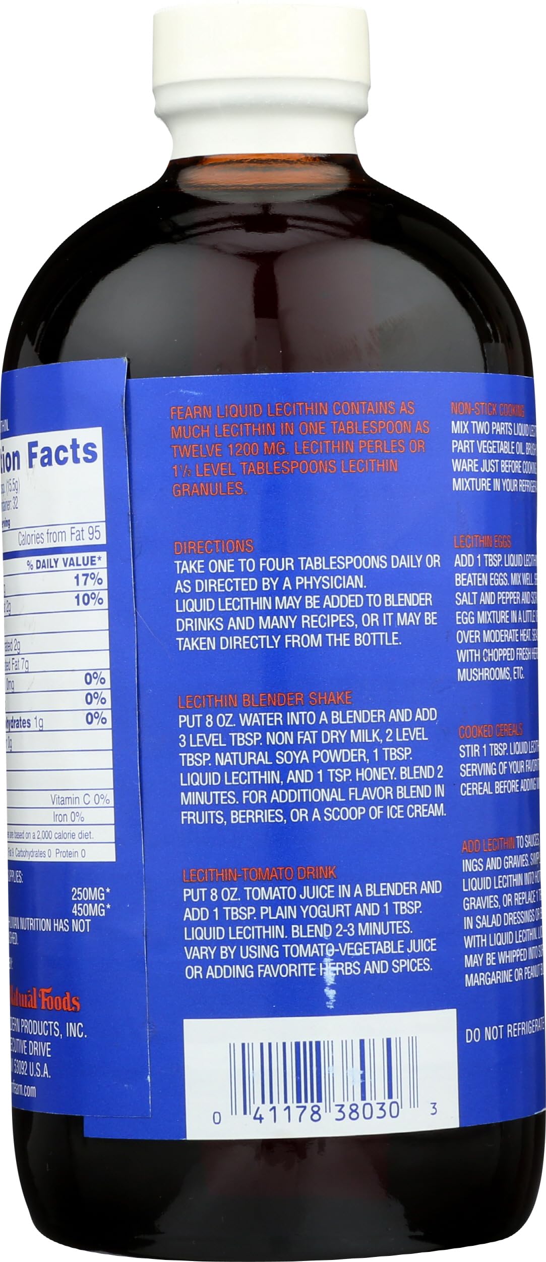 Fearn Liquid Lecithin 16oz bottle, perfect for smooth sauces and dairy-free emulsions.