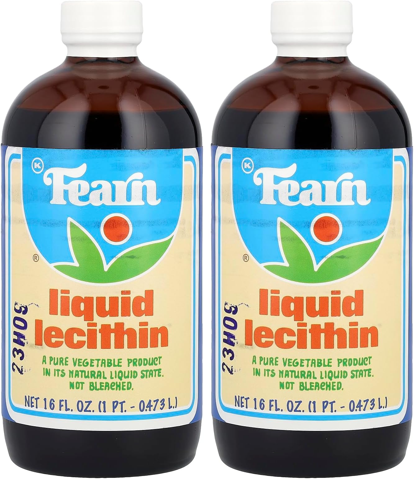 Fearn Liquid Lecithin bottle, 16 oz, pack of 2, supports healthy cardiovascular system