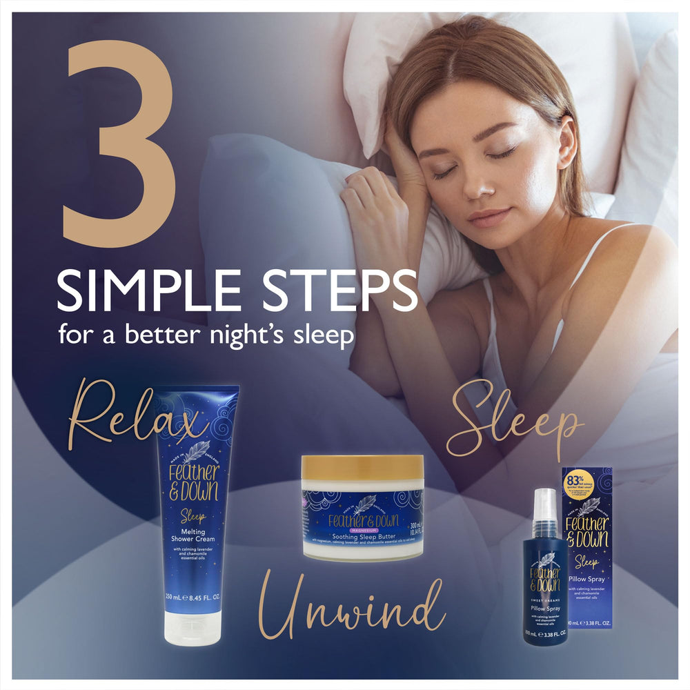 Feather & Down 300ml packaging emphasizes generous daily use for nightly care.