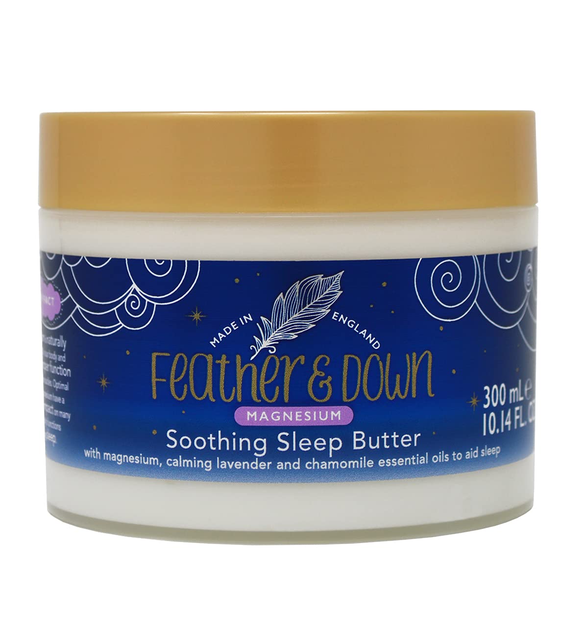 Feather & Down magnesium sleep butter in a jar for nightly relaxation and skin nourishment.