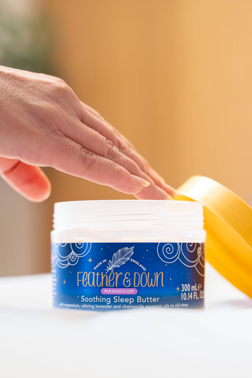 Feather & Down night-time ritual scene demonstrates easy application before bed.