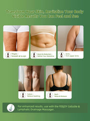 FEEJOY Body Oil targets cellulite on thighs for smoother appearance.