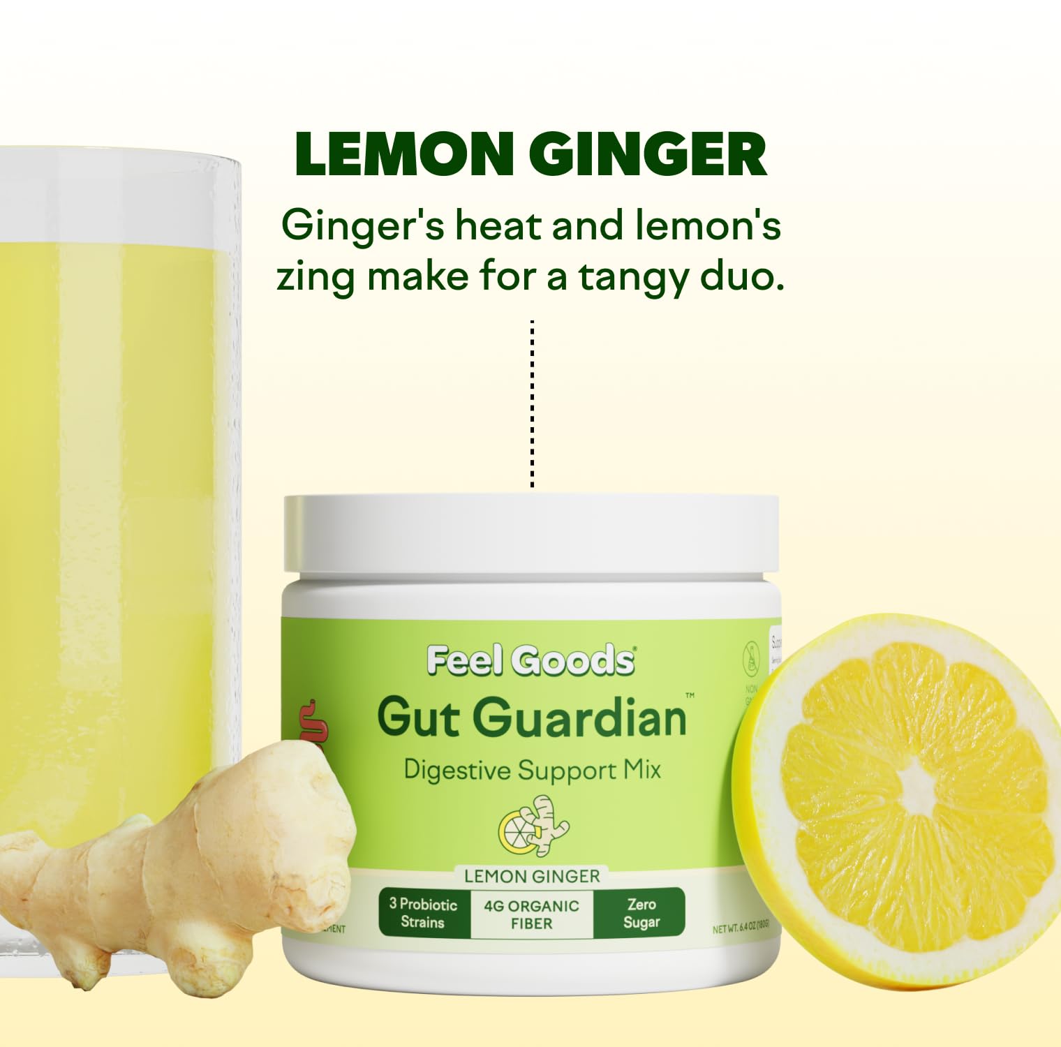 Feel Goods Gut Guardian organic fiber powder scoop emphasizing regularity.