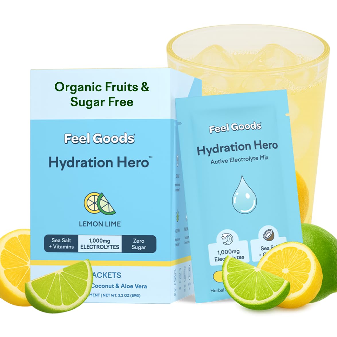 Feel Goods Hydration Hero Lemon Lime packet for quick hydration.