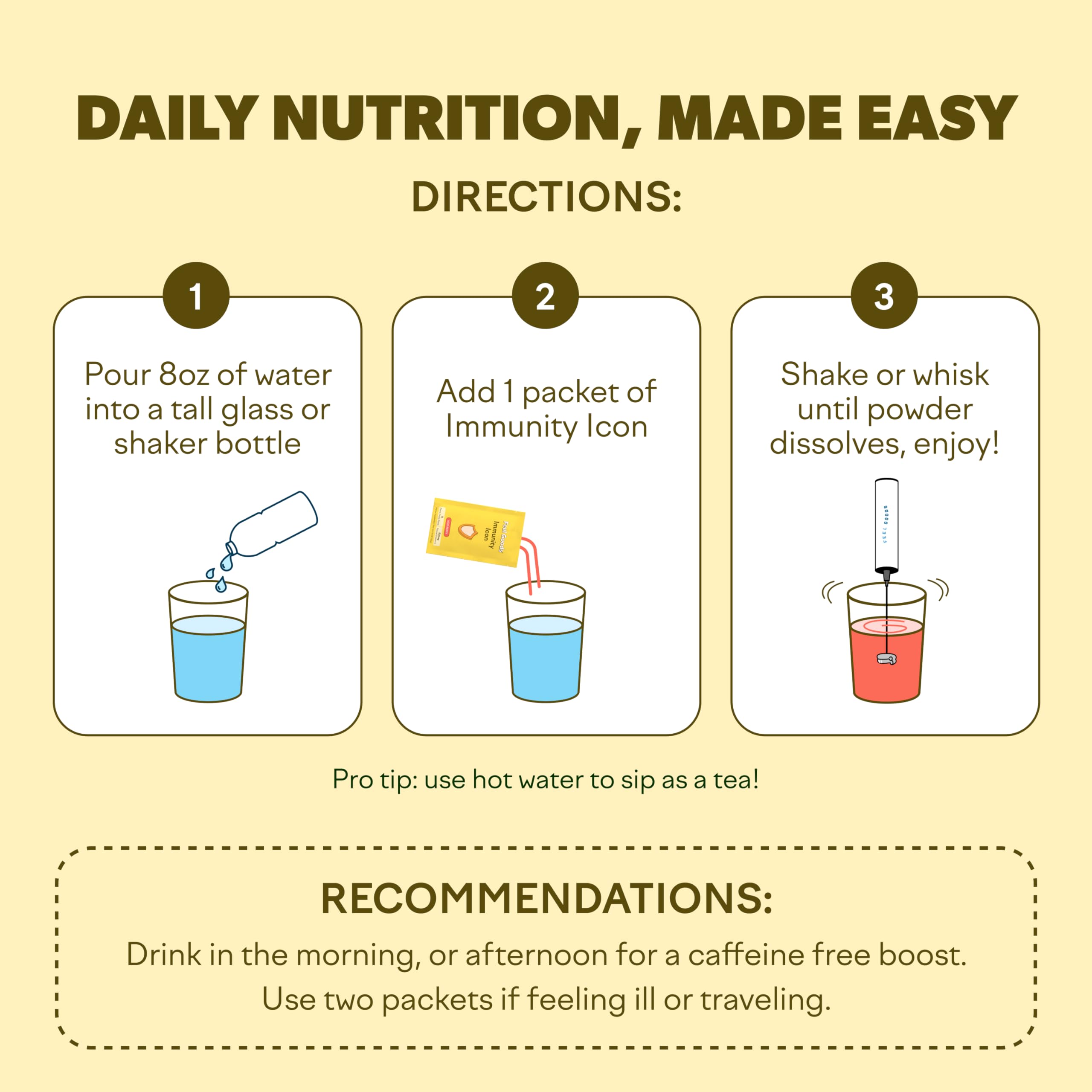 Made in California, zero sugar, caffeine-free wellness drink mix.