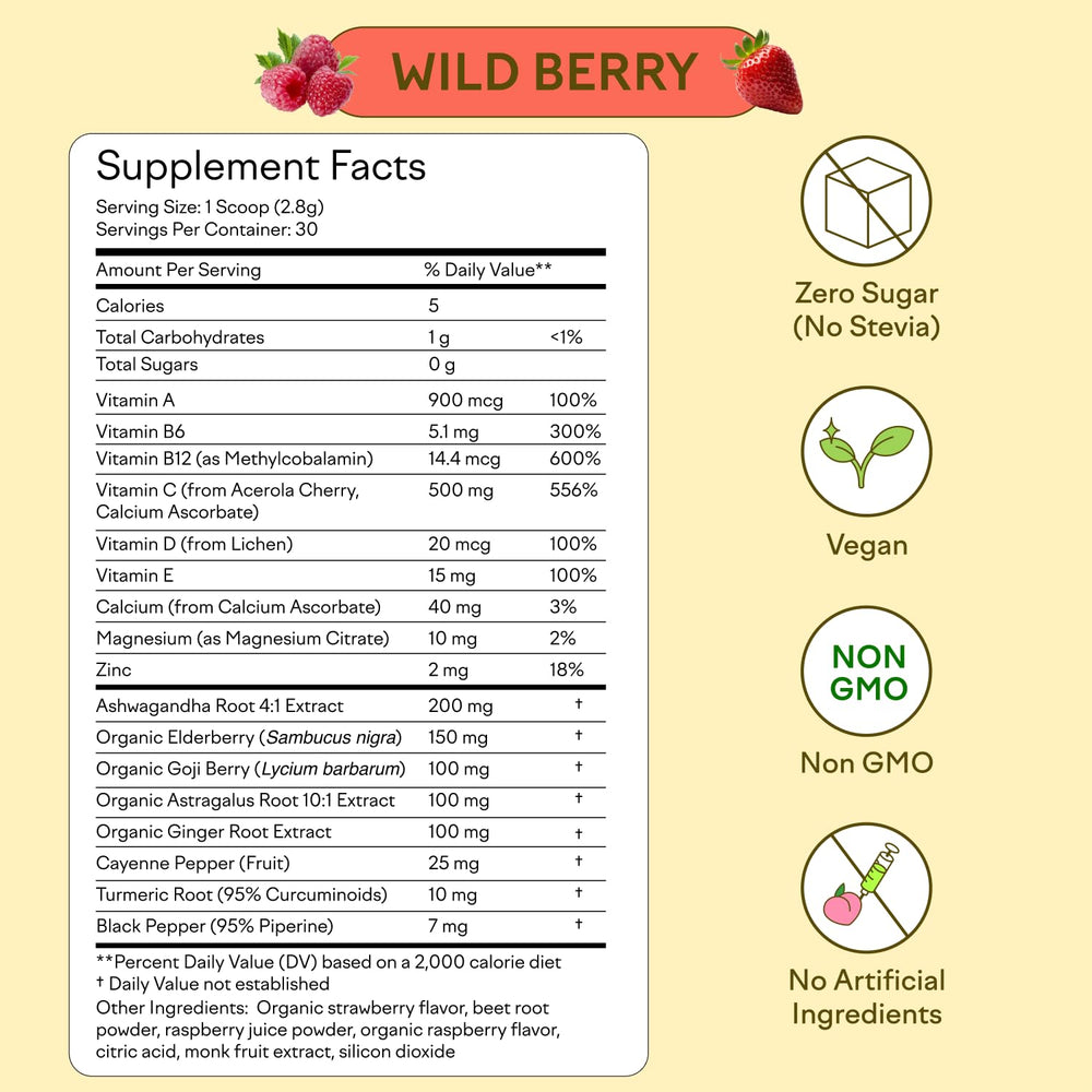 Feel Goods Immunity Icon vitamin blend label displaying essential vitamins and minerals