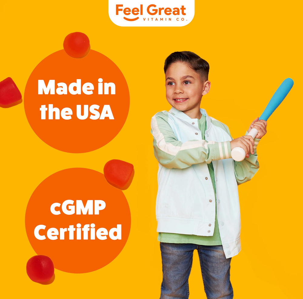 Feel Great Kids D3 90-day supply icon signals long-term use.