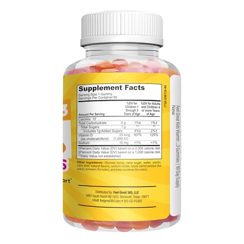 Feel Great Kids D3 gummies closeup emphasizes soft bite and color.