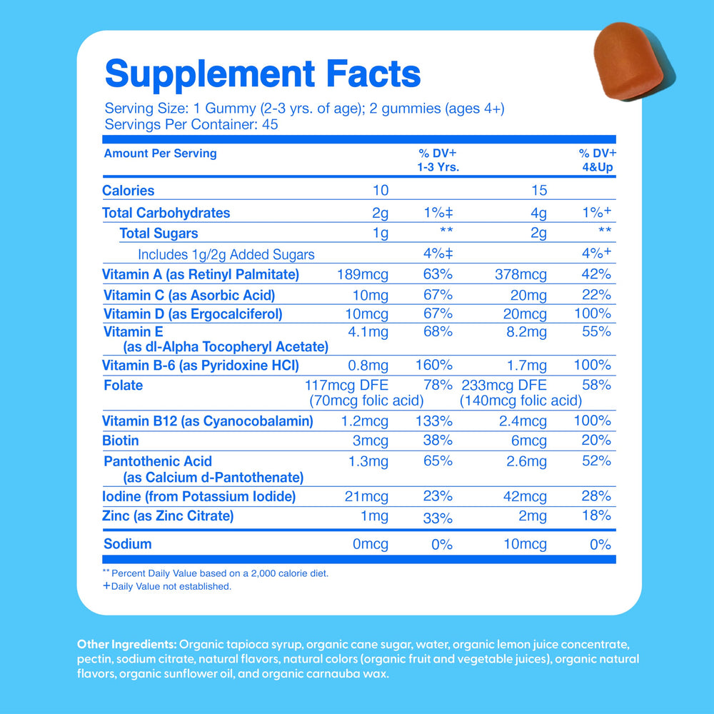 Feel Great Kids Multivitamin Gummies bottle shows gluten-free, natural ingredients