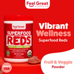 Feel Great Reds digestive enzymes and probiotics support gentle digestion during meals.