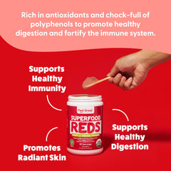 The Feel Great Reds energy and immunity support through antioxidants and polyphenols.