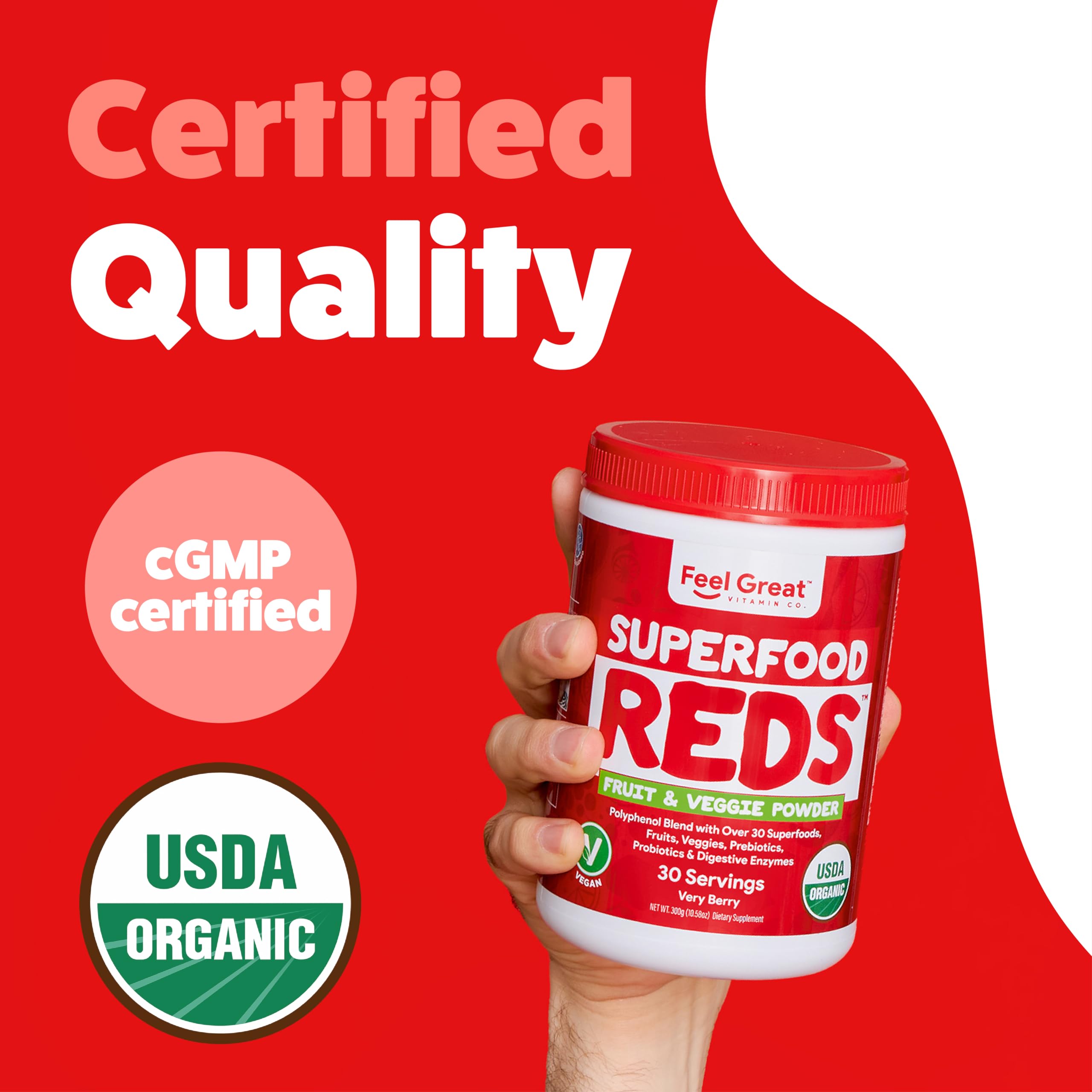 Vegan gluten free dairy free compatibility makes Feel Great Reds suitable for many diets.