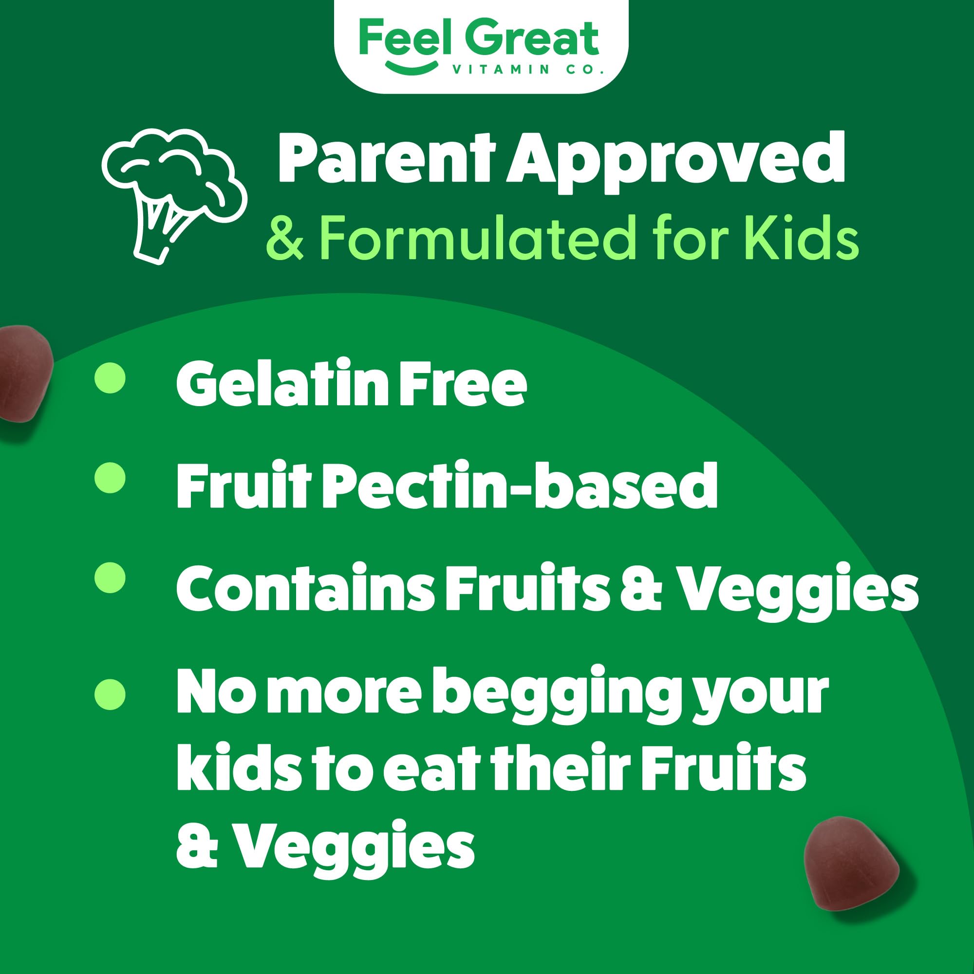 Feel Great Super Green for Kids offers a vegan gelatin-free formula for daily snacks.