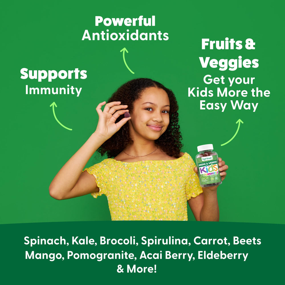 Feel Great Super Green Kids gummies with watermelon flavor make daily nutrition tasty.
