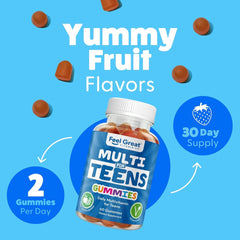 The Feel Great Teen Vitamins label highlights zinc, iodine, and B vitamins