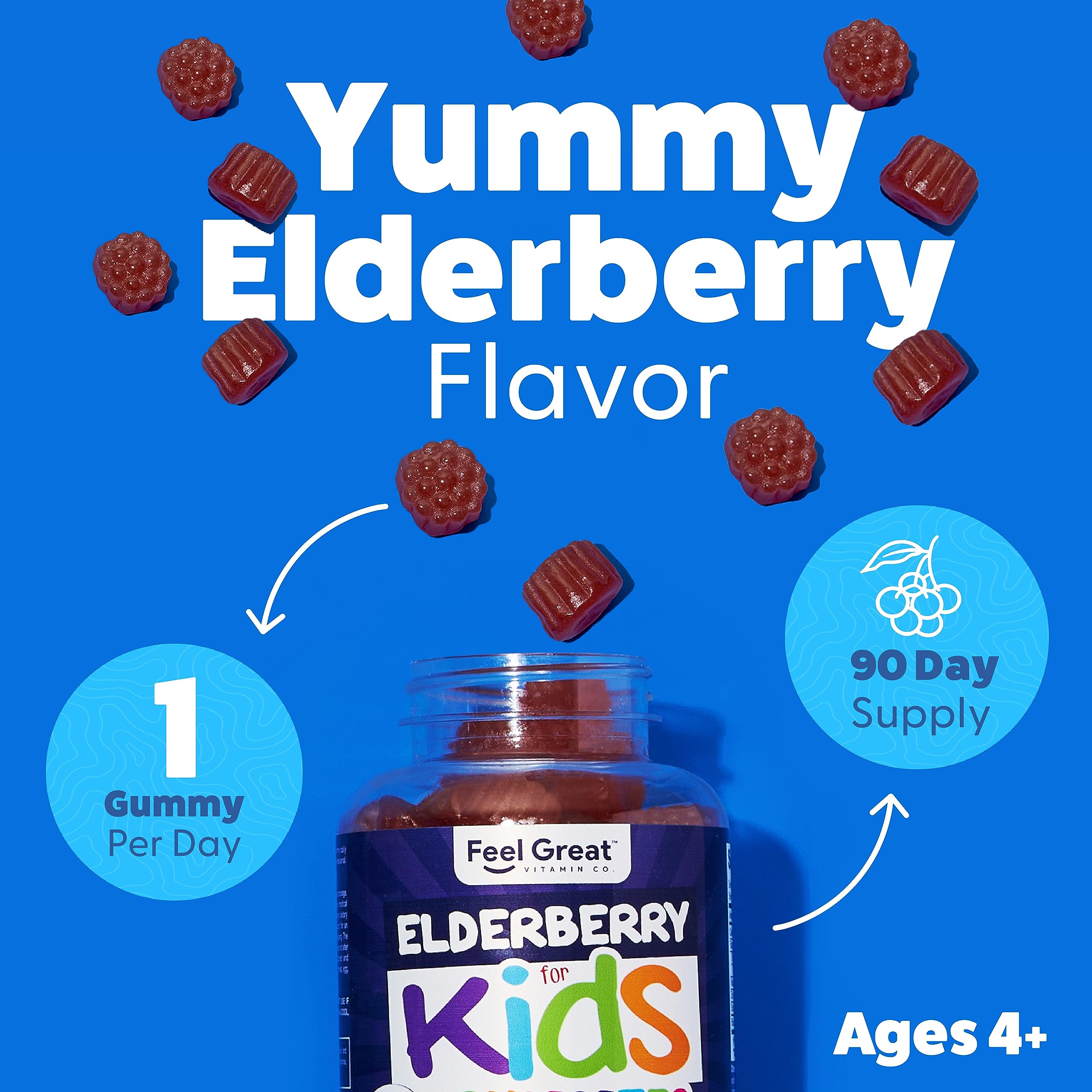 Feel Great Vitamin Co. Elderberry Gummies for Kids serving-ideas illustrates kid-friendly use.