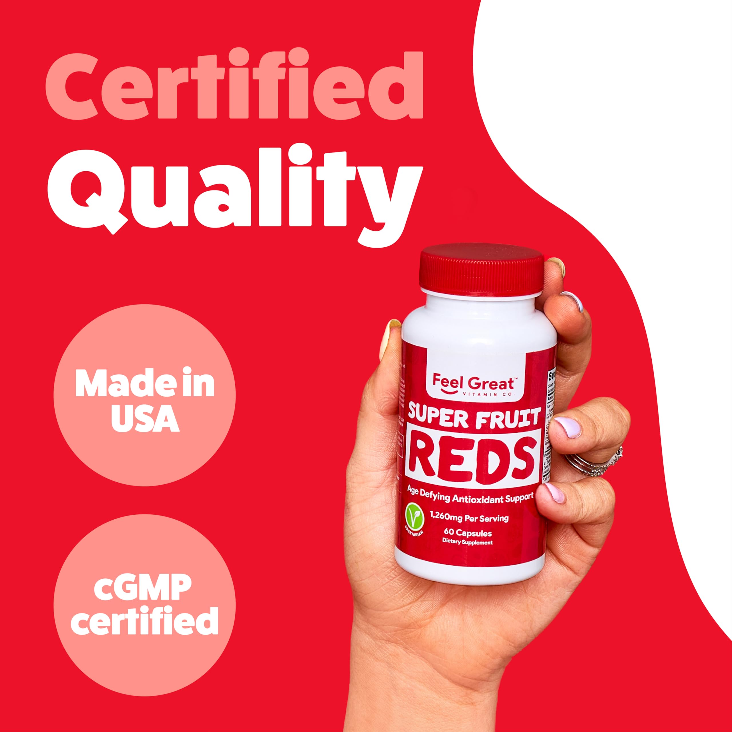 Feel Great Vitamins Superfruit Reds foil-wrapped packaging with freshness seal.