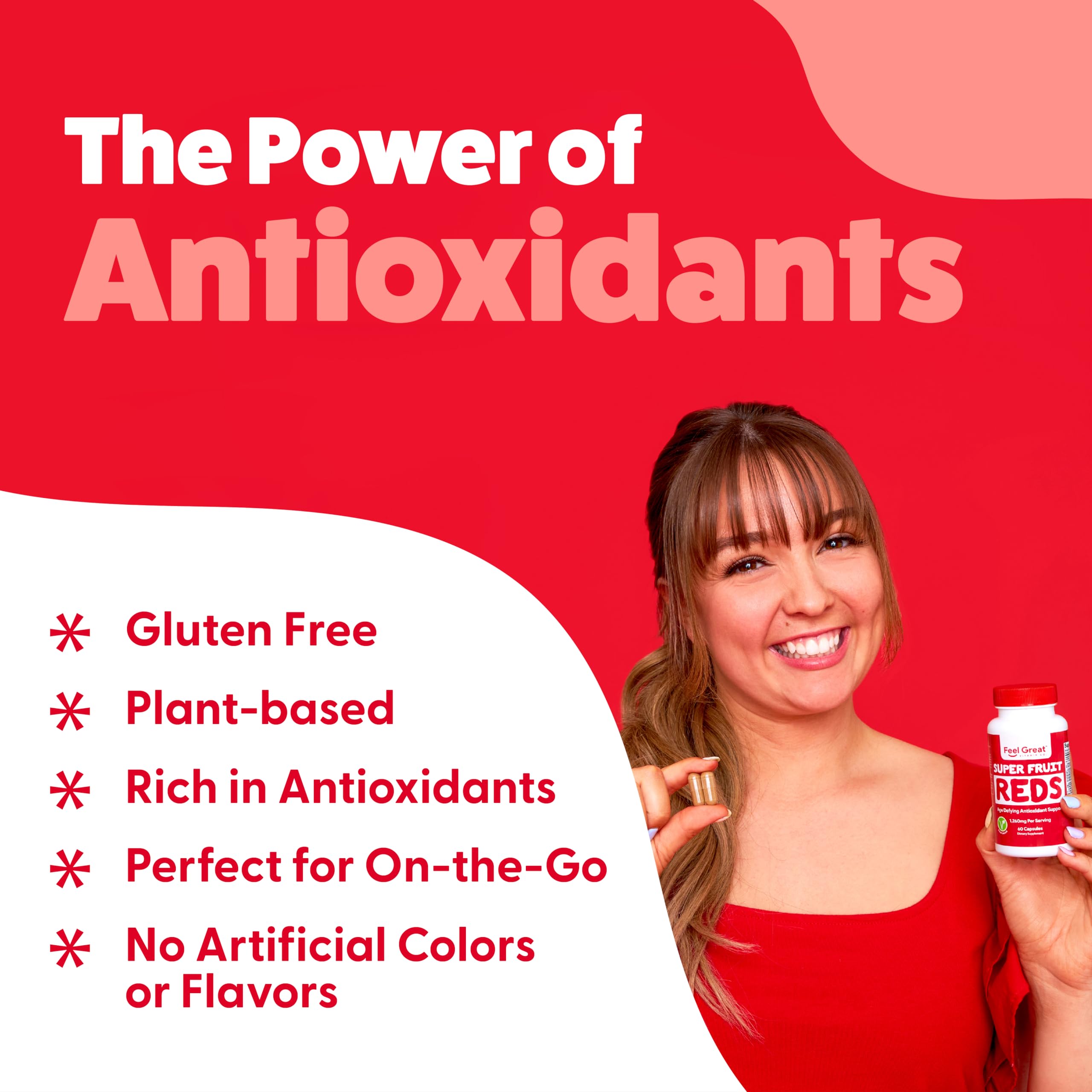 Feel Great Vitamins Superfruit Reds outer packaging shown on a clean surface.