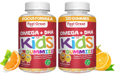 The Feel Great Vitamin Company Kids DHA gummies bottle highlighting citrus flavor for daily support