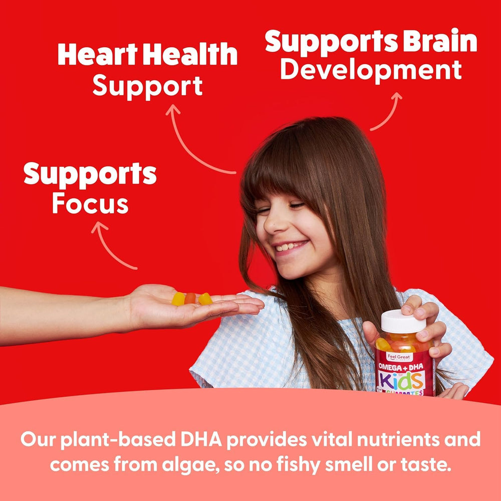 The Feel Great gummies in orange color emphasize tasty vitamin C for immune support