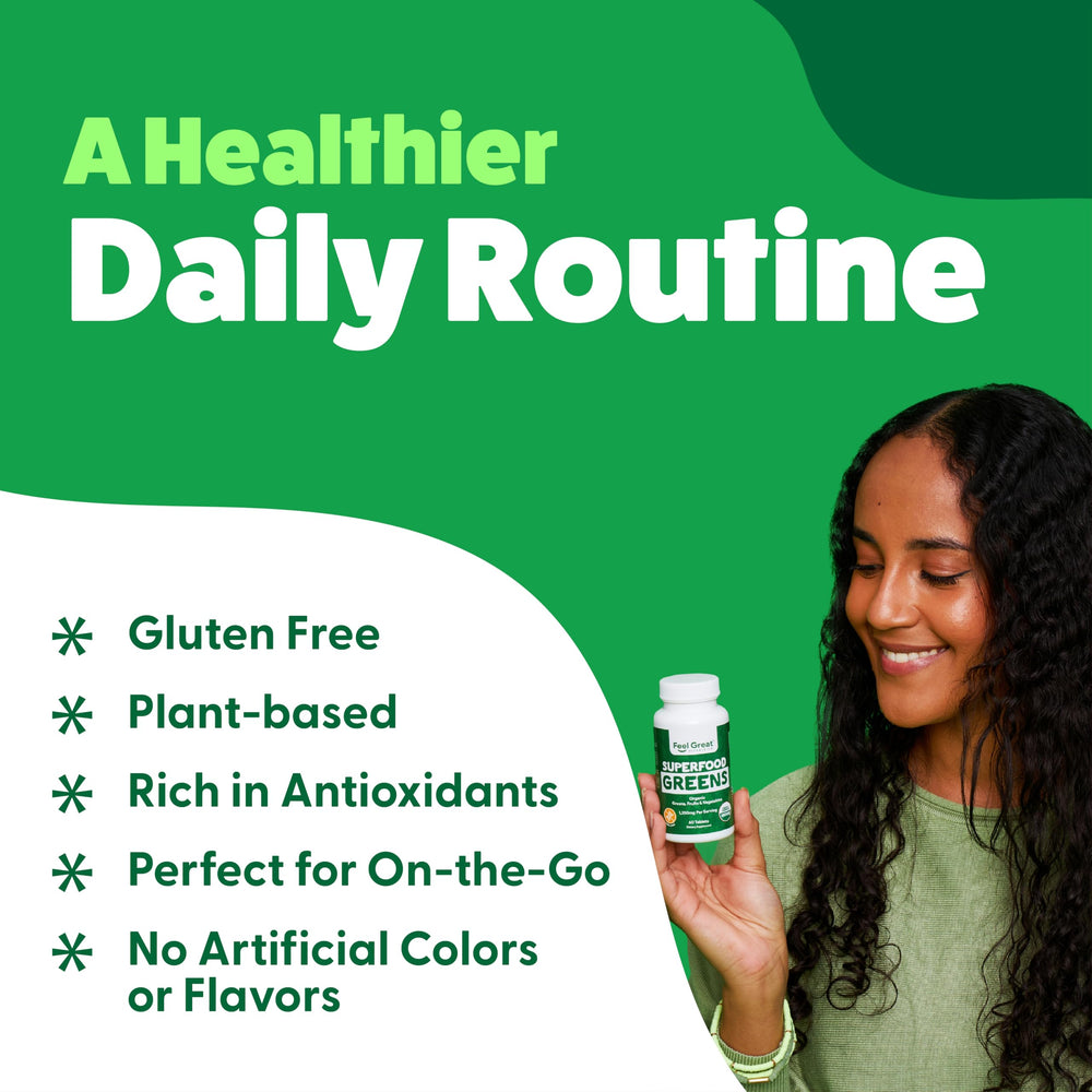 Ingredients label highlights kale and spinach extract in Feel Great Vitamins Super Greens.
