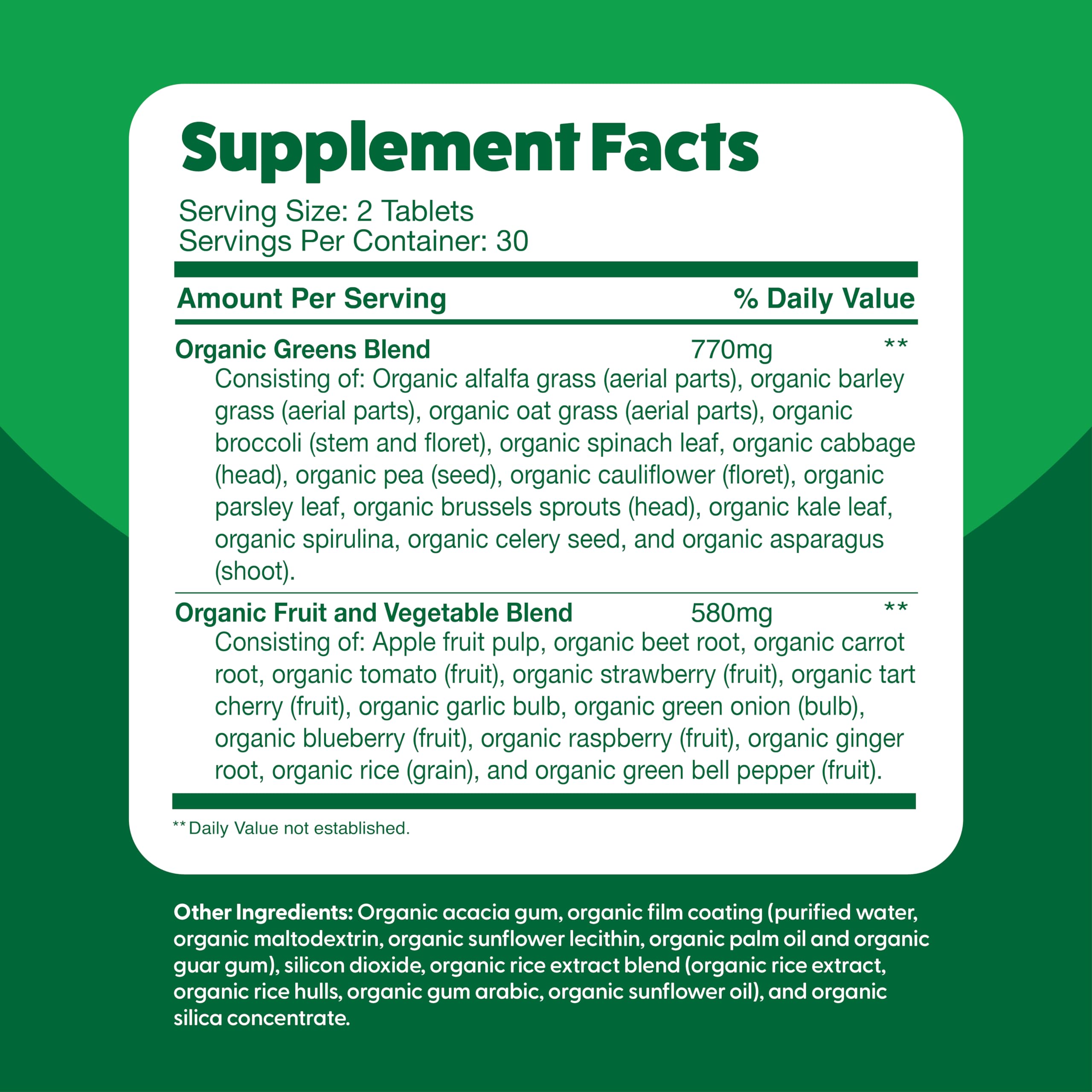 Packaging box of Feel Great Vitamins Super Greens tablets on a clean surface.